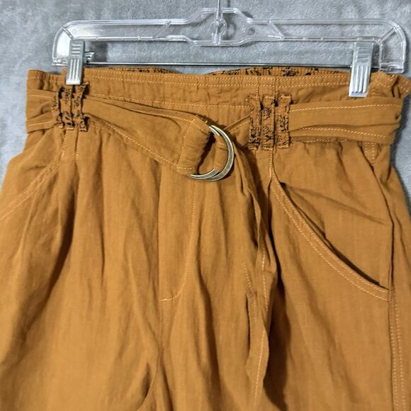 Anthropologie Pants Small Yellow Marigold Paper Bag Waist Belted Malin Cuffed - Picture 4 of 12
